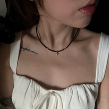 Load image into Gallery viewer, BLACK CHOKER CROSS BEADS NECKLACE IN GOLD
